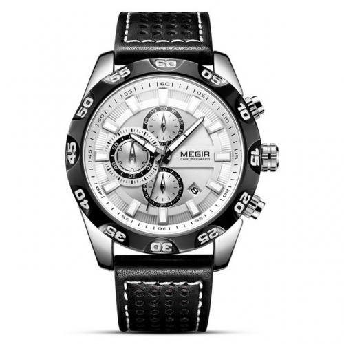 MEGIR Versatile Fashion Sport Leather Strap Multi-function Luminous Waterproof Men's Quartz Watch