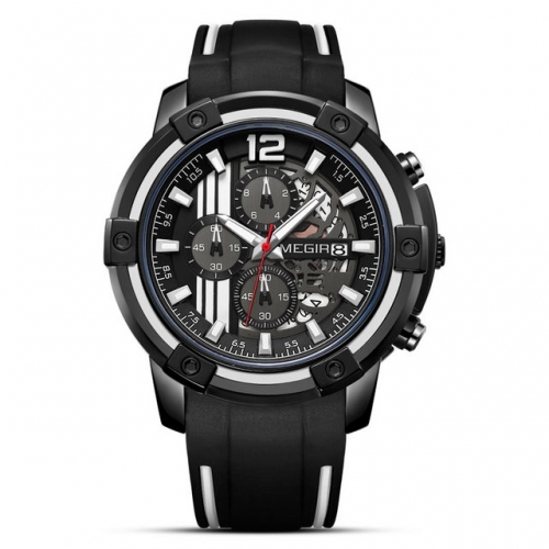 MEGIR Hollowed Dial Fashion Sport Multi-function Luminous Waterproof Men's Quartz Watch