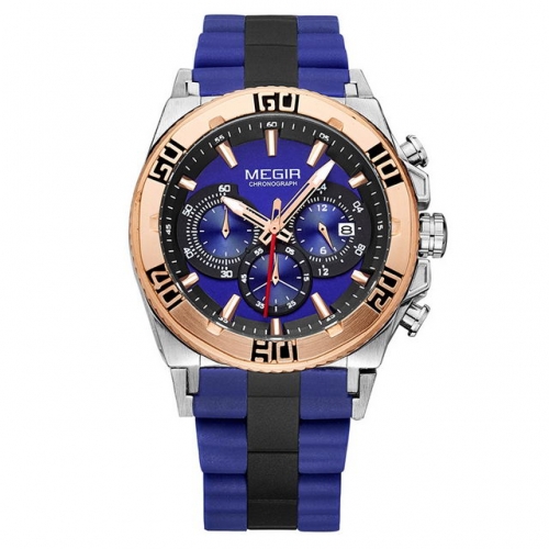 MEGIR Exquisite Fashion Dial Multi-function Unique Silica Gel Band Waterproof Men's Quartz Watch