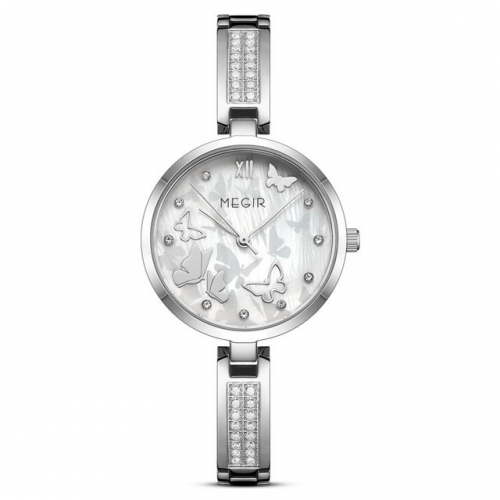 MEGIR Bracelet Style Diamond Inlaid Dial Exquisite Butterfly Pattern Waterproof Ladies Quartz Watch