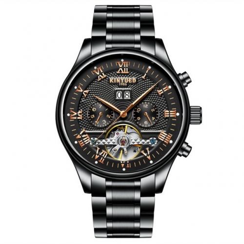 KINYUED Steel Band Texture Dial Flywheel Business Casual Calendar Week Waterproof Men's Automatic Watch