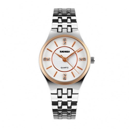 SKMEI Diamond Inlaid Elegant Textured Dial Waterproof Steel Band Casual Fashion Quartz Ladies Watch