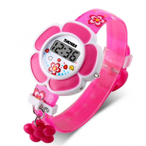 SKMEI Lovely Flower Shape Dial Girlish Soft PU Band Fashion Electronic Kids Watch