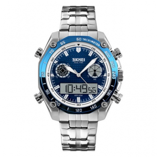 SKMEI High-grade Business Dual Time-zones Steel Band Waterproof Chronograph Electronic Men's Watch