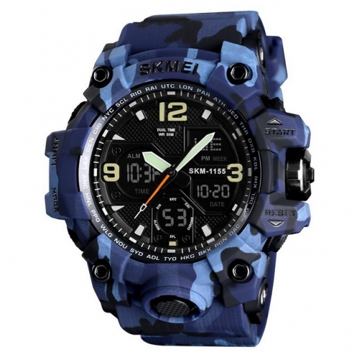 SKMEI Fashion Denim Camouflage Mirage Color Dial Multi-function Sport Chronograph Luminous Electronic Men's Watch