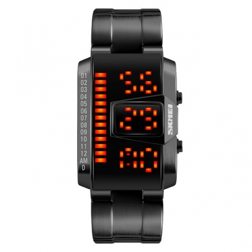 SKMEI Science Fiction Style Square Dial Steel Band Calendar Waterproof Luminous Electronic Men's Watch