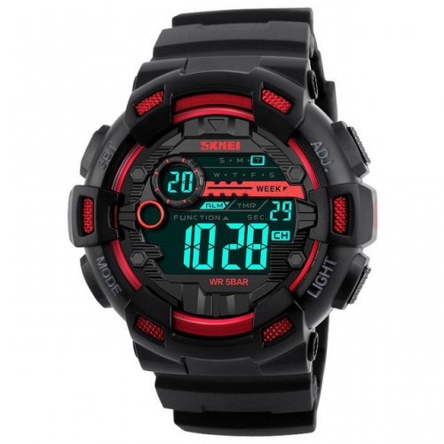 SKMEI Sport Style Textured Dial Multi-function Dual Time-zones Luminous Waterproof Electronic Men's Watch