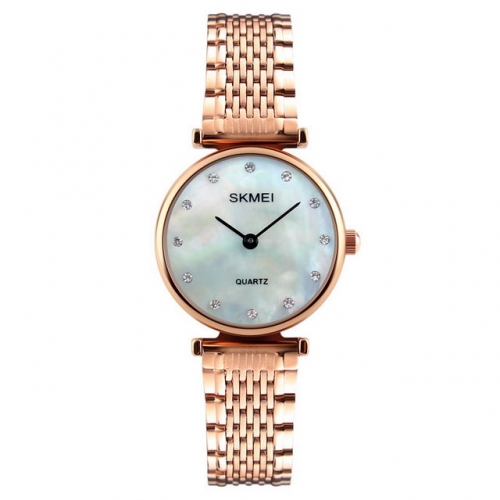 SKMEI Elegant Simplicity Diamond Inlaid Exquisite Shell Dial Waterproof Steel Band Quartz Ladies Watch