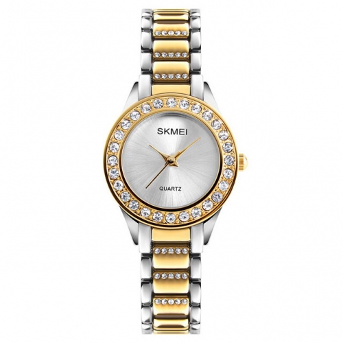 SKMEI Exquisite Diamond Inlaid Small Dial Elegant Steel Band Waterproof Quartz Ladies Watch