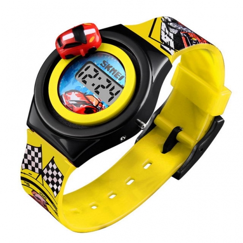 SKMEI Cartoon Movable Stereo Car Dial Fashion Silica Gel Band Toy Electronic Kids Watch