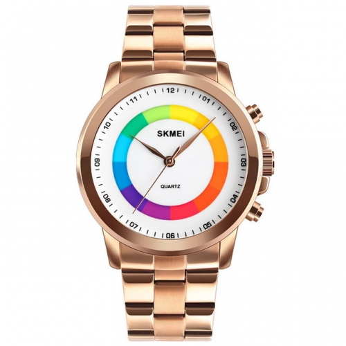 SKMEI New Style Business Casual Simplicity Dial Colorful Luminous Steel Band Waterproof Quartz Men's Watch