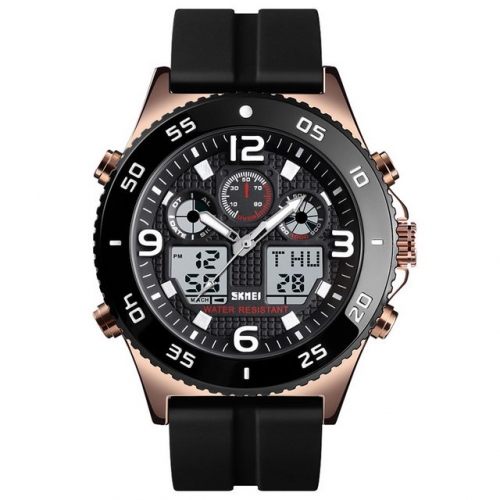 SKMEI Outdoor Sport Casual Big Dial Chronograph Three Time-zones Waterproof Luminous Electronic Men's Watch