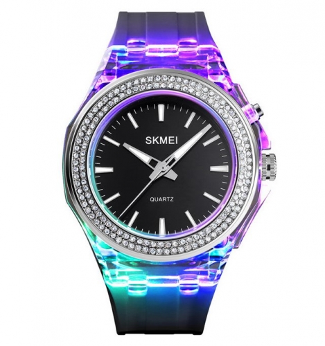 SKMEI Exquisite Hot Sale Diamond Inlaid Dial Shinning Colorful Led Luminous Waterproof Quartz Ladies Watch