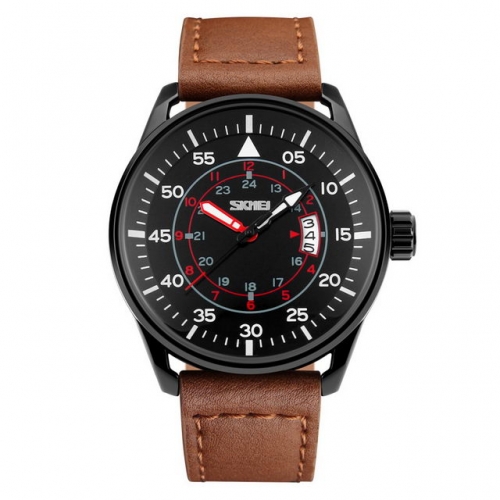 SKMEI Versatile Leather Strap Calendar Display Import Movement Luminous Waterproof Quartz Men's Watch