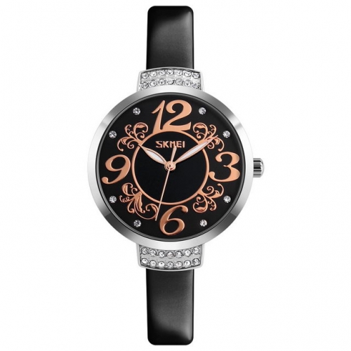 SKMEI Retro Exquisite Elegant Diamond Inlaid Dial Fashion Leather Strap Luminous Waterproof Quartz Ladies Watch