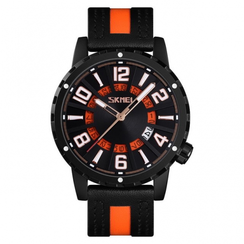 SKMEI Stereo Scale Sport Style Dial Calendar Hot Sale Leather Strap Luminous Waterproof Quartz Men's Watch