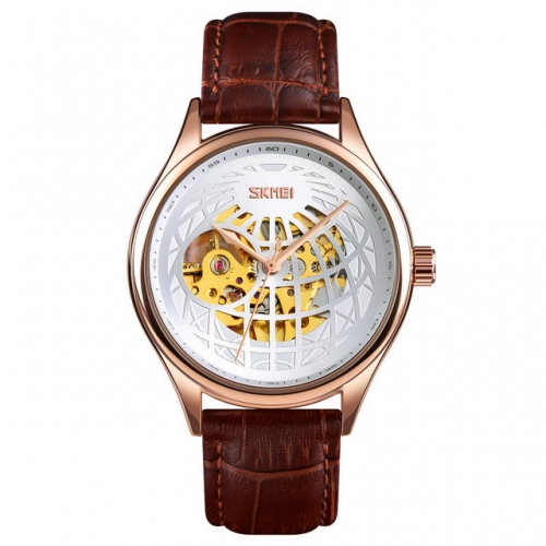 SKMEI Unique Hollow Dial Business Casual High-grade Leather Strap Waterproof Automatic Men's Watch