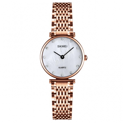 SKMEI Natural Shell Pattern Exquisite Dial Diamond Scale High-grade Steel Band Waterproof Quartz Ladies Watch