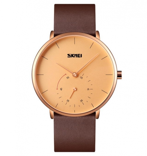 SKMEI Korean Ultra Thin Simplicity Dial Business Casual Leather Strap Waterproof Quartz Men's Watch