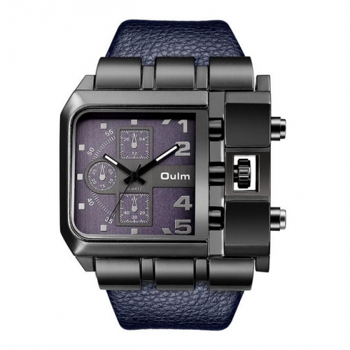 Oulm Original Design Decoration Three Pins Square Dial High-grade Leather Strap Quartz Men's Watch