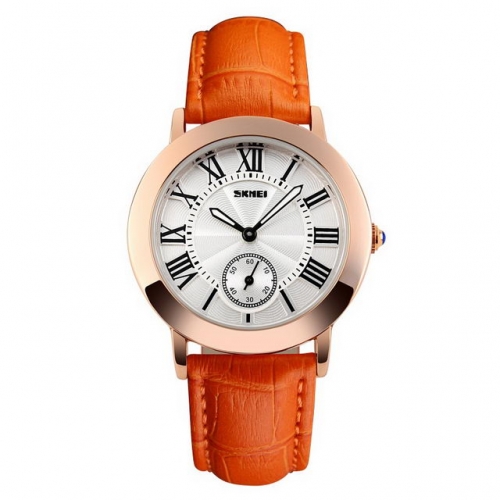 SKMEI Retro Simplicity Roman Scale Dial Elegant Leather Strap Luminous Waterproof Quartz Ladies Watch