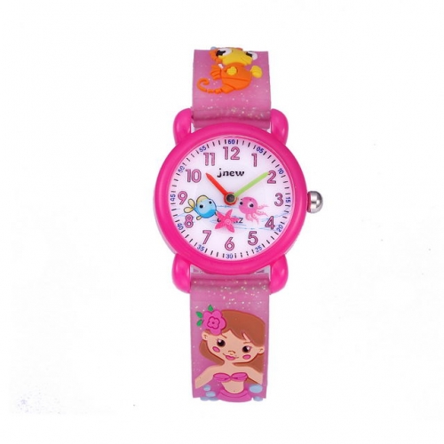 JNEW Starfish Shape Second Pointer Cartoon Mermaid Pattern Shinning Band Waterproof Quartz kids Watch