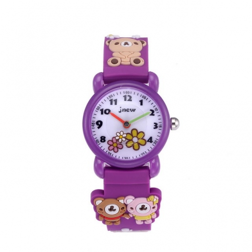 JNEW Flower Shape Second Pointer Cartoon Lovely Bear Pattern Silica Gel Band Waterproof Quartz kids Watch