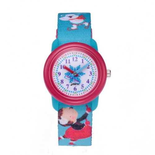 JNEW Skiing Girl Pattern Dacron Band Hot Sale Snowflake Dial Children's Gift Waterproof Quartz kids Watch