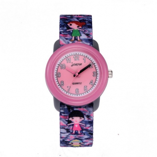 JNEW Cartoon Girl And Boy Pattern Dacron Simplicity Pointer Children's Gift Waterproof Quartz kids Watch