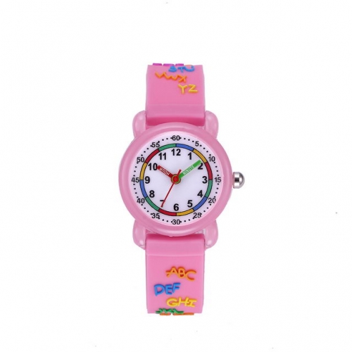 JNEW English Letter Stereo Pattern Shinning Band Children's Enlightenment Waterproof Quartz kids Watch