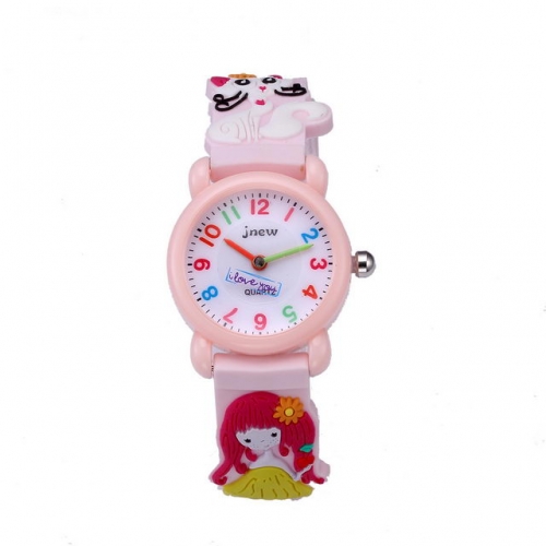 JNEW Cartoon Little Girl Ana Cat Pattern Hot Sale Children's Gift Waterproof Quartz kids Watch