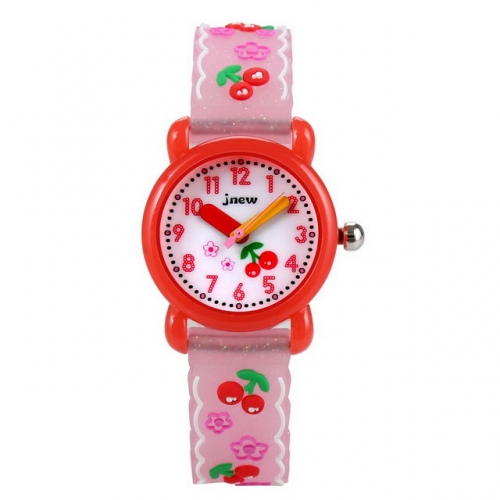 JNEW Stereo Cherry Pattern Shinning Band Lovely Small Dial Children's Gift Waterproof Quartz kids Watch