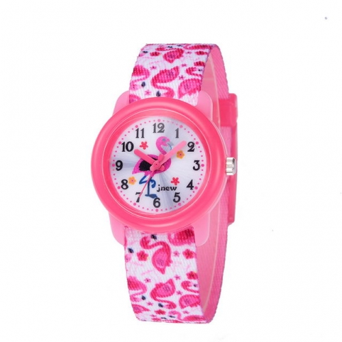 JNEW Pink Flamingos Pattern Dacron Hot Sale Lovely Dial Children's Gift Waterproof Quartz kids Watch