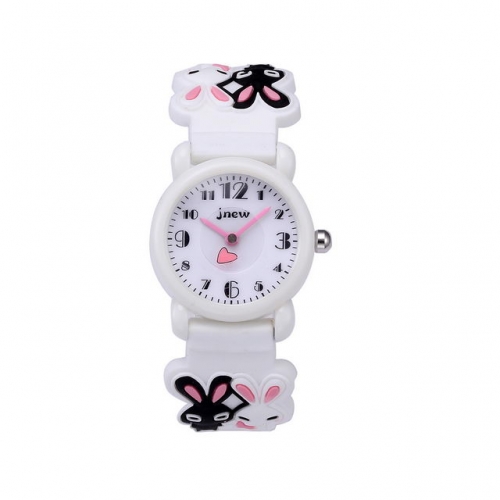 JNEW Lovely Heart Shape Second Pointer Cartoon Rabbit Pattern Soft Silica Gel Band Waterproof Quartz kids Watch