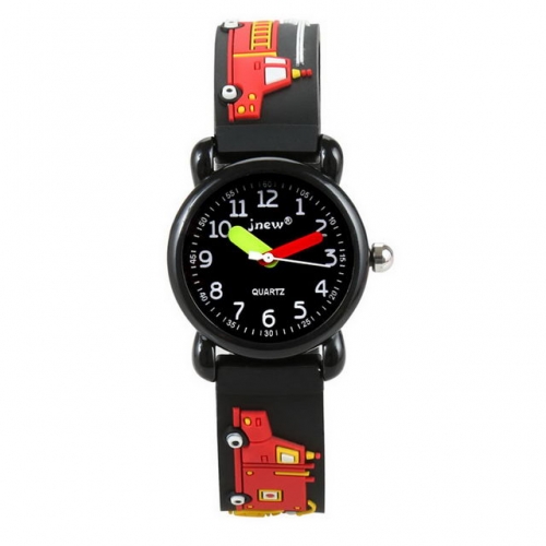 JNEW Cartoon Fire Engine Pattern Soft Silica Gel Band Children's Gift Waterproof Quartz kids Watch