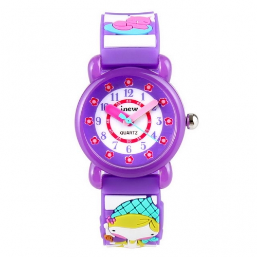 JNEW Stripe Pattern Soft Cartoon Silica Gel Band Children's Gift Waterproof Quartz kids Watch