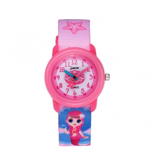 JNEW Mermaid Pattern Dacron Band Girlish Style Children's Gift Waterproof Quartz kids Watch