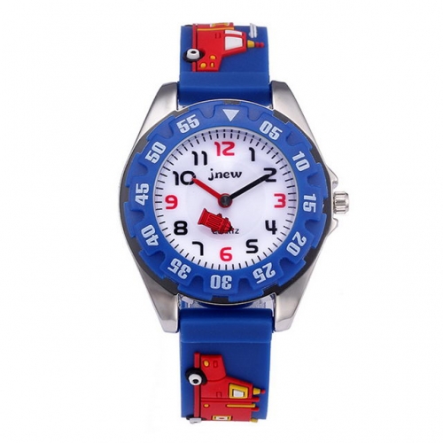 JNEW Fire Engine Pattern Soft Cartoon Silica Gel Band Fine Steel Dial Children's Gift Waterproof Quartz kids Watch