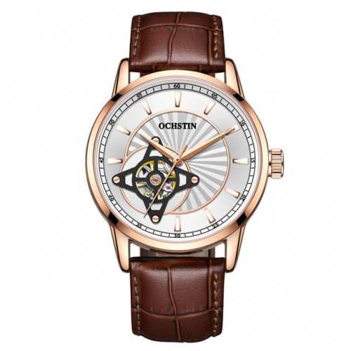 OCHSTIN Textured Fashion Hollow Dial Business Casual Luminous Waterproof Leather Strap Automatic Men's Watch