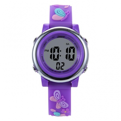 JNEW Hot Sale Butterfly Stereo Pattern Band Colorful Led Luminous Waterproof Children's Gift Electronic kids Watch