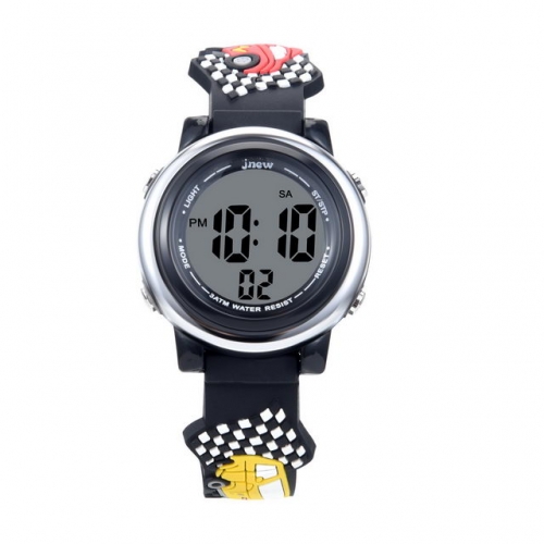 JNEW Children's Gift Stereo Racing Car Pattern Band Colorful Led Luminous Waterproof Electronic kids Watch