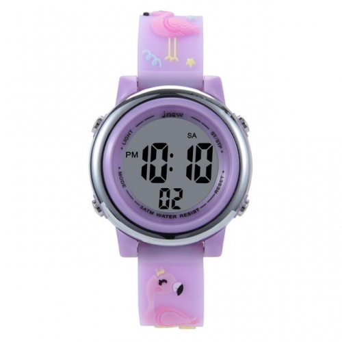 JNEW Dreamy Flamingo Pattern Band Colorful Led Luminous Waterproof Children's Gift Electronic kids Watch