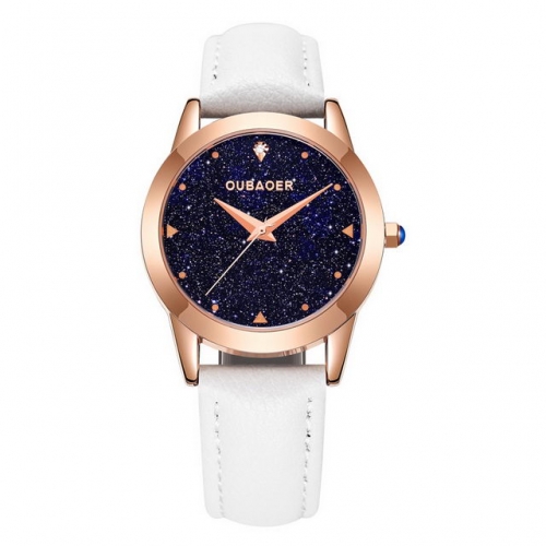 OUBAOER Exquisite Starry Sky Dial Diamond Inlaid Elegant Leather Strap Waterproof Quartz Ladies Watch