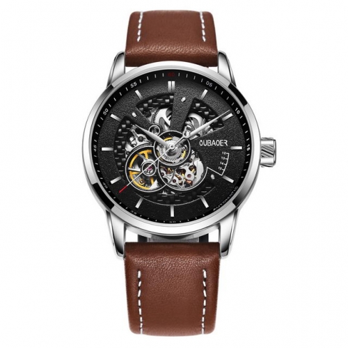OUBAOER Business Casual Simplicity Hollow Dial Versatile Leather Strap Waterproof Automatic Men's Watch