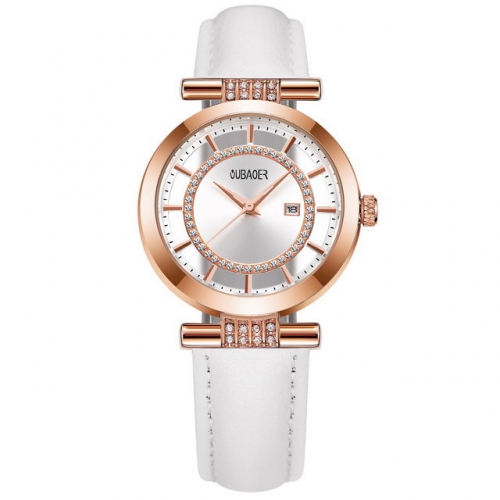OUBAOER Hollow Personality Diamond Inlaid Dial Exquisite Fashion Leather Strap Waterproof Quartz Ladies Watch