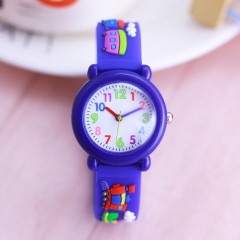 WL Lovely Cartoon Space Car Stereo Pattern PVC Band Colorful Digital Scale Waterproof Quartz Kids Watch