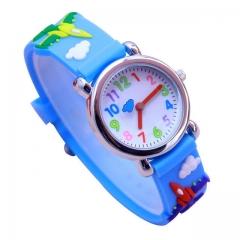 WL Cartoon Cloud Second Pointer Design Stereo Plane Pattern Band Waterproof Quartz Kids Watch