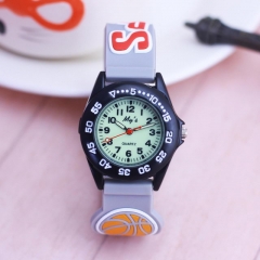 WL Cartoon Football Basketball Stereo Pattern Silica Gel Band Alloy Dial Personality Luminous Waterproof Quartz Kids Watch