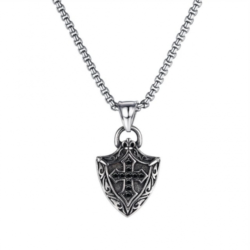 Amazon Hot Selling Jewelry Vintage Viking Shield Cross Stainless Steel Men's 55CM Necklace