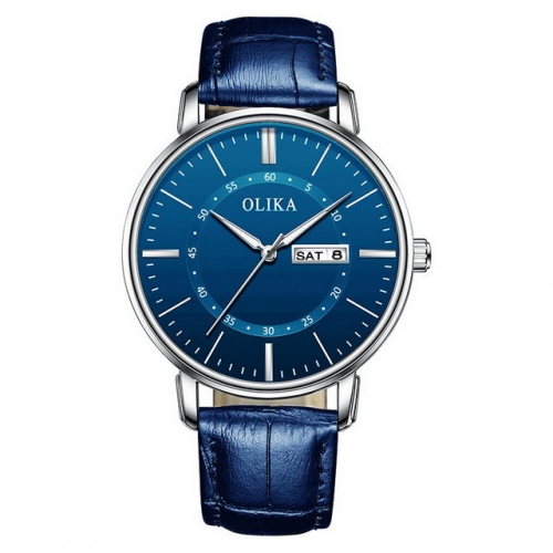 OLIKA Casual Business Simplicity Dial Calendar Week Leather Strap Luminous Waterproof Quartz Men's Watch